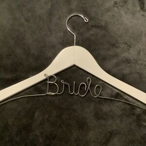 White Bridal Hanger with Wire Script